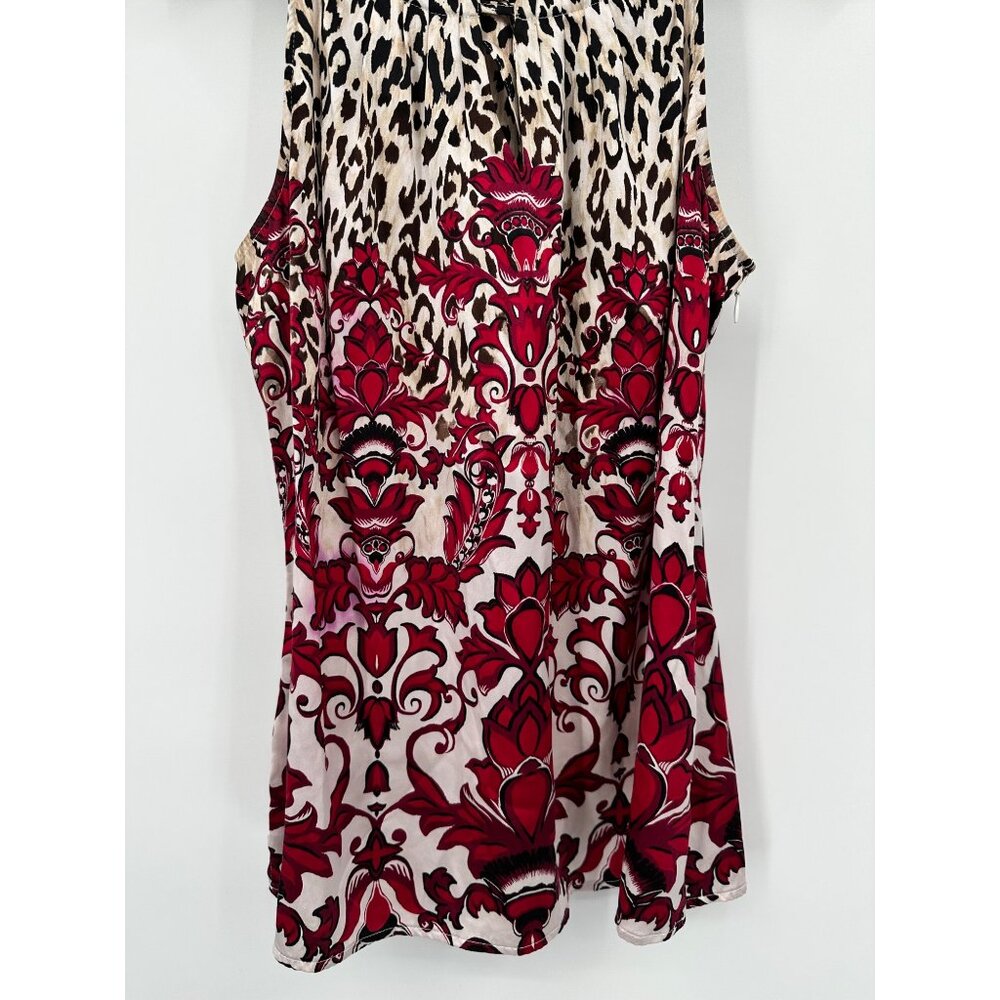 White House Black Market Silk Blouse Women 8 Halter Leopard Damask Ivory Pink - Picture 3 of 8